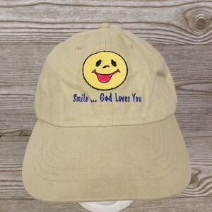 SMILE...GOD LOVES YOU BEIGE KHAKI ADJUSTABLE BASEBALL HAT CAP